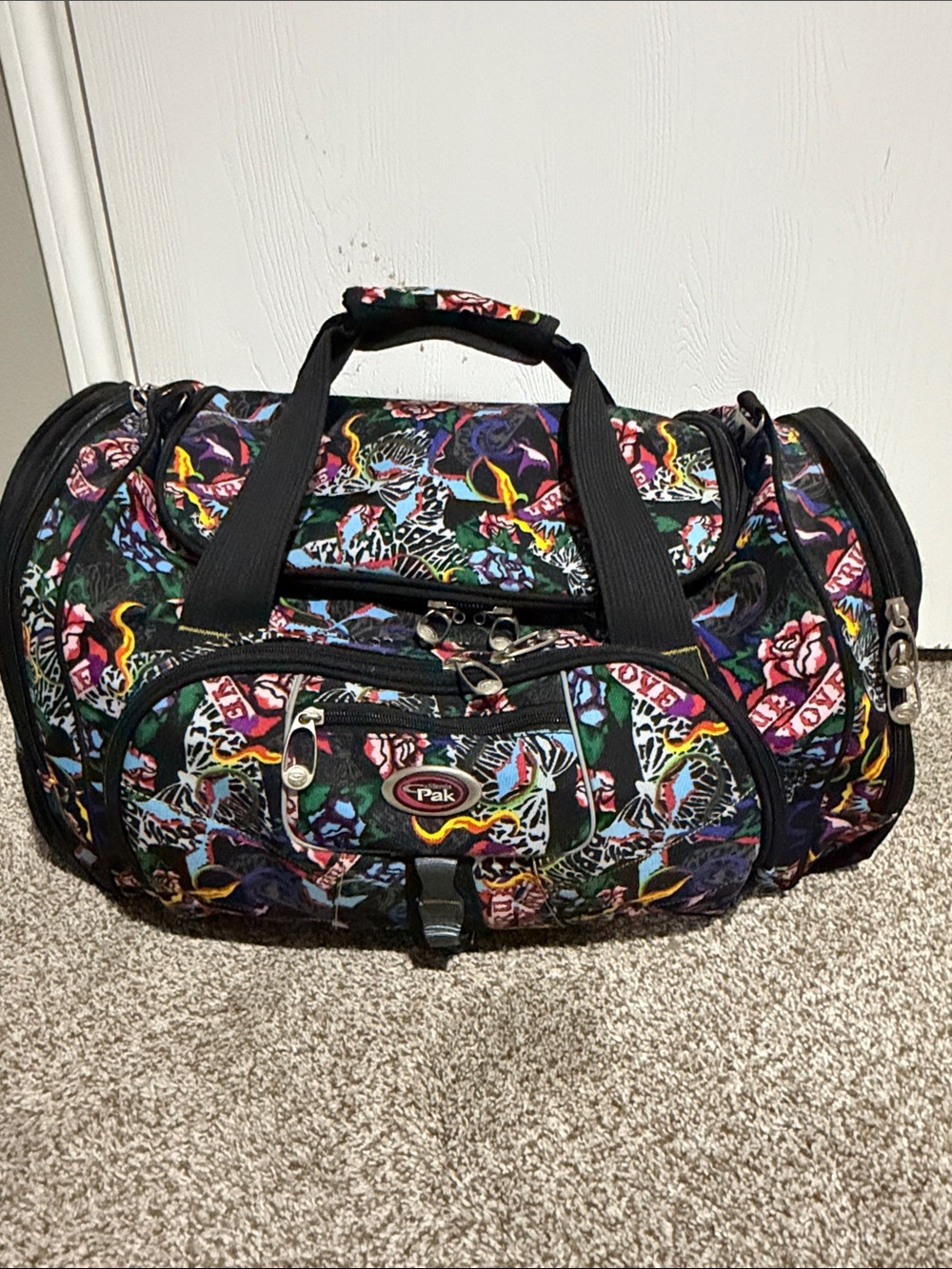 Vintage CalPak Y2K Duffle Bag Floral/tattoo Weekender